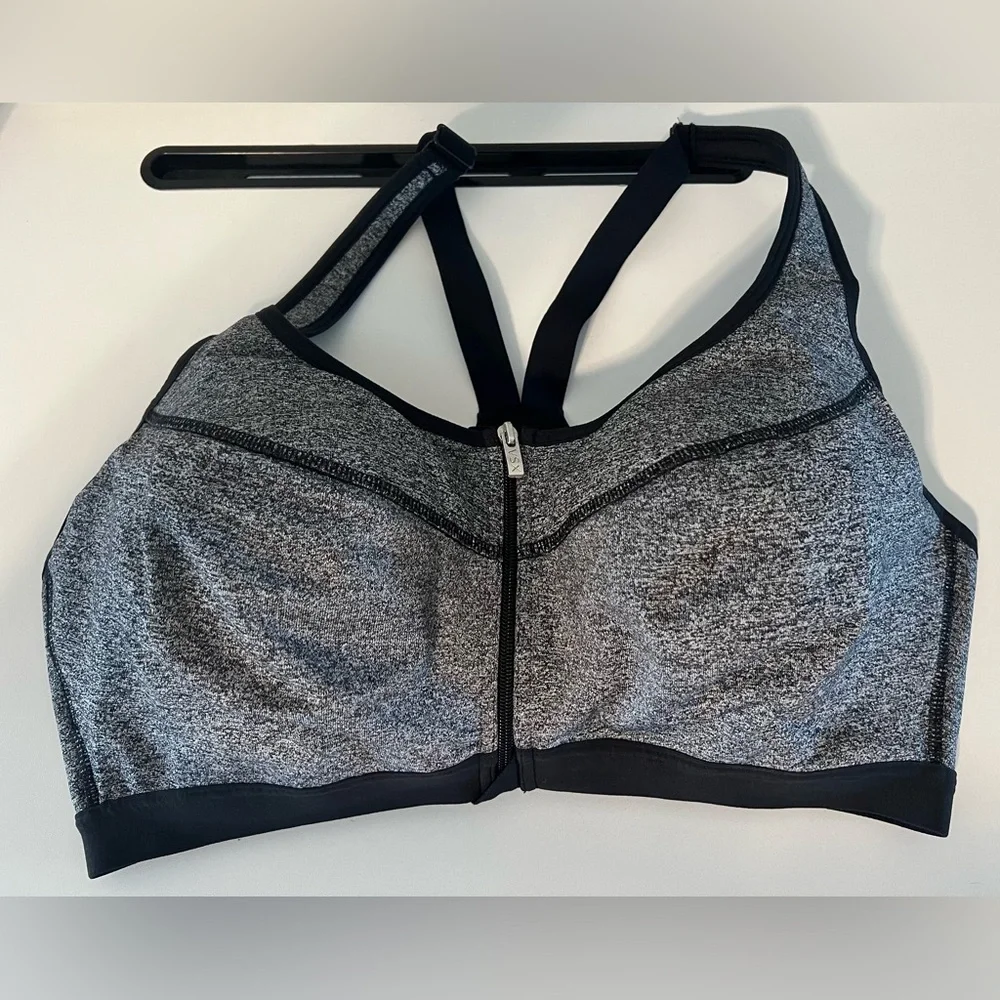 Victoria's Secret Sport Gray & Black Front Zip Sports Bra with Underwire
